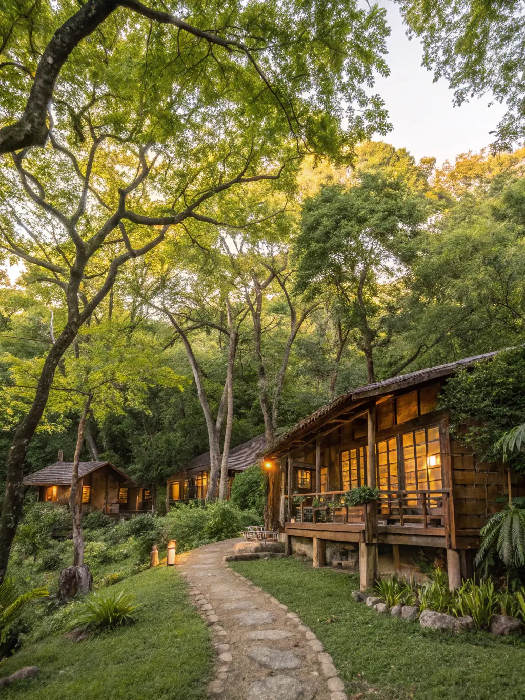 A stunning image of a luxury eco-lodge nestled within the Botswana wilderness, showcasing sustainable tourism practices and eco-conscious travel.
